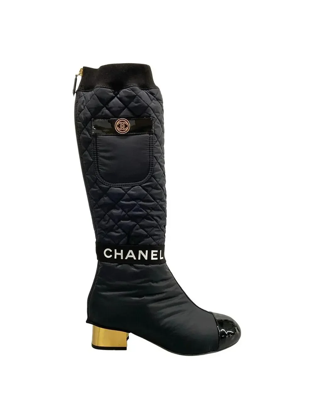 Chanel Black Gold Nylon Lambskin Patent #285679C13B